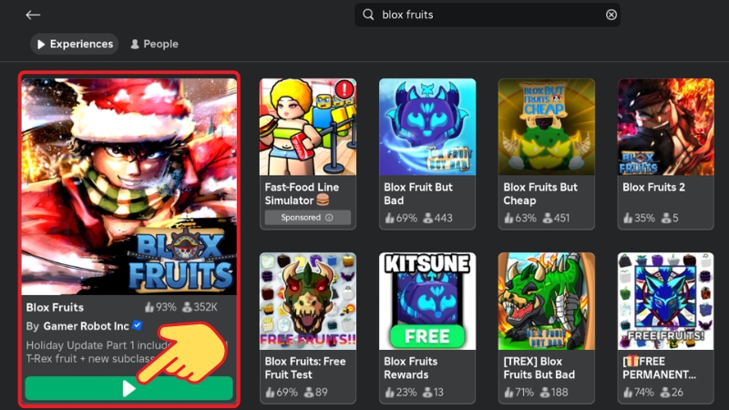 Mở game Roblox, và chọn Blox Fruit